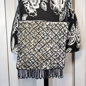 Gray Velvet Beaded Crossbody Bag